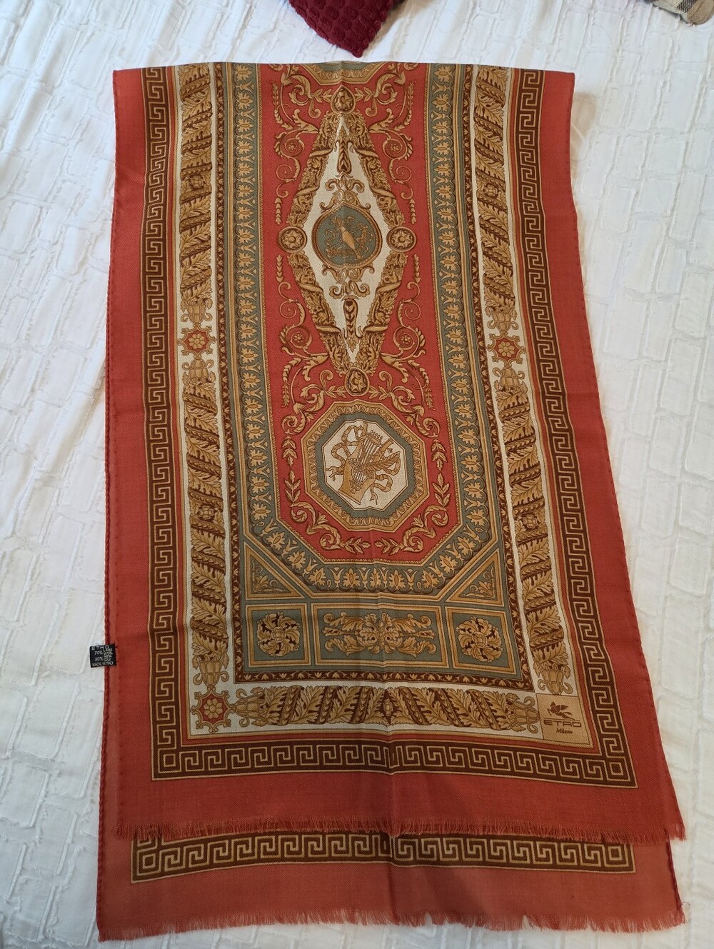 Etro Scarf Red Paisley Printed Calcutta Multicolor Print